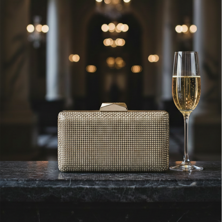 NATASHA Ball Mesh Clutch – With Champagne
