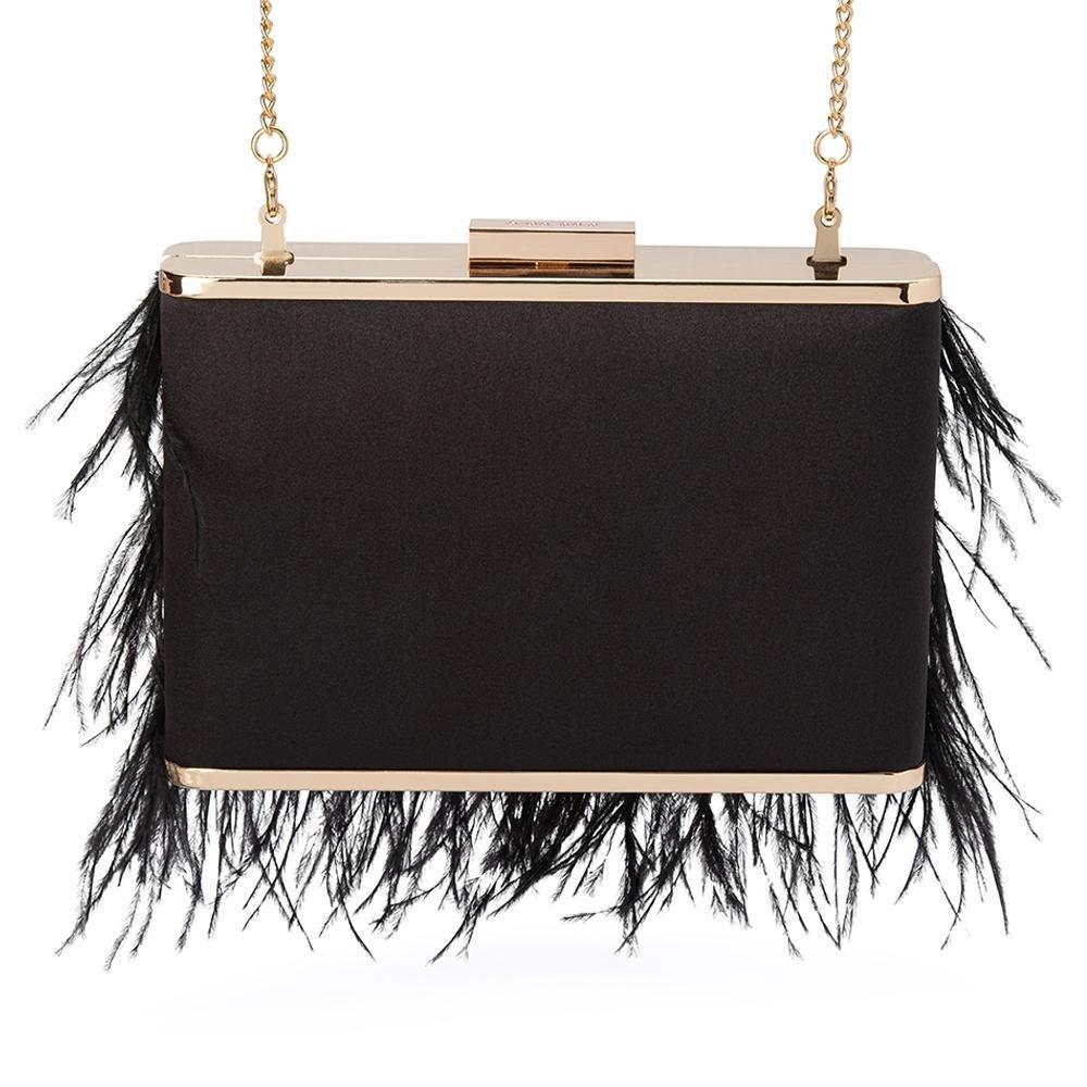 ESTELLE Feather Clutch Black Back View - Olga Berg