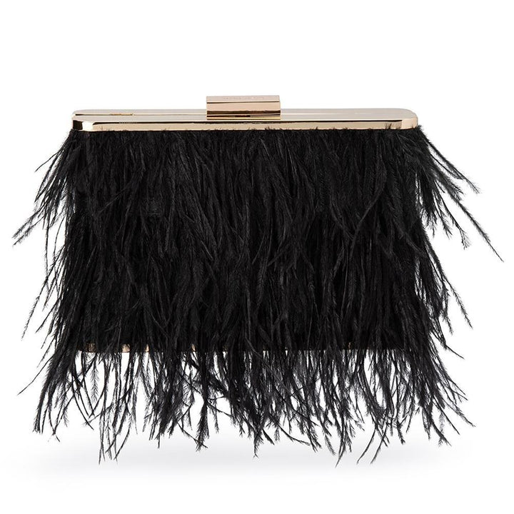 ESTELLE Feather Clutch Black Front View - Olga Berg