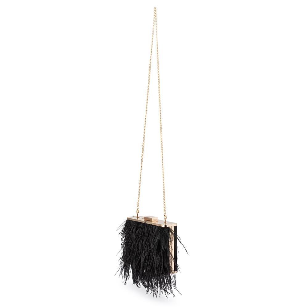 ESTELLE Feather Clutch Black Full View - Olga Berg