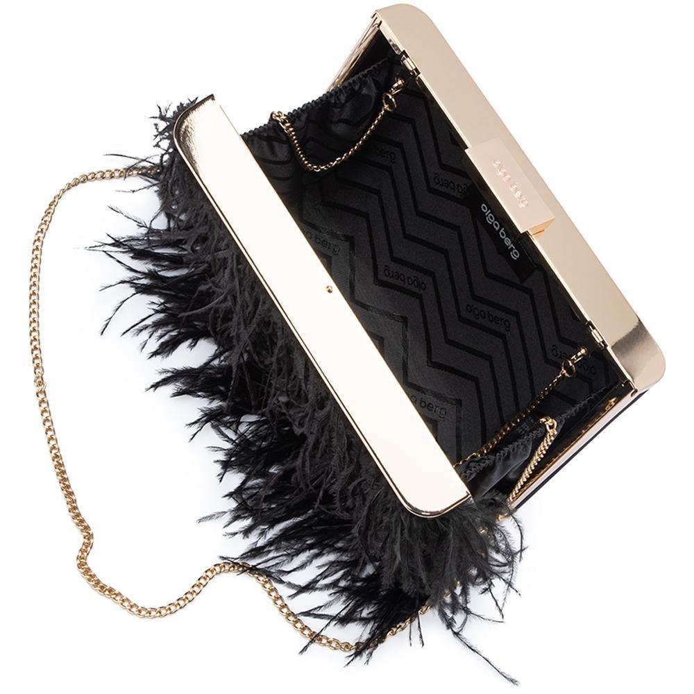 ESTELLE Feather Clutch Black Open View - Olga Berg