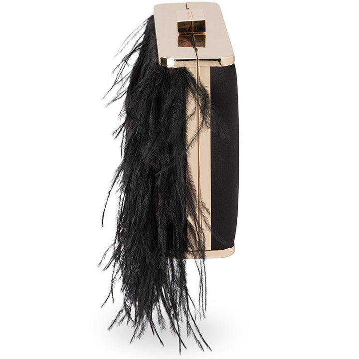 ESTELLE Feather Clutch Black Side View - Olga Berg