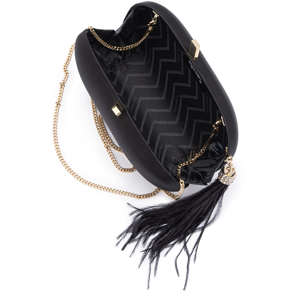 JENNA Feather Tassel Clutch Black - Olga Berg