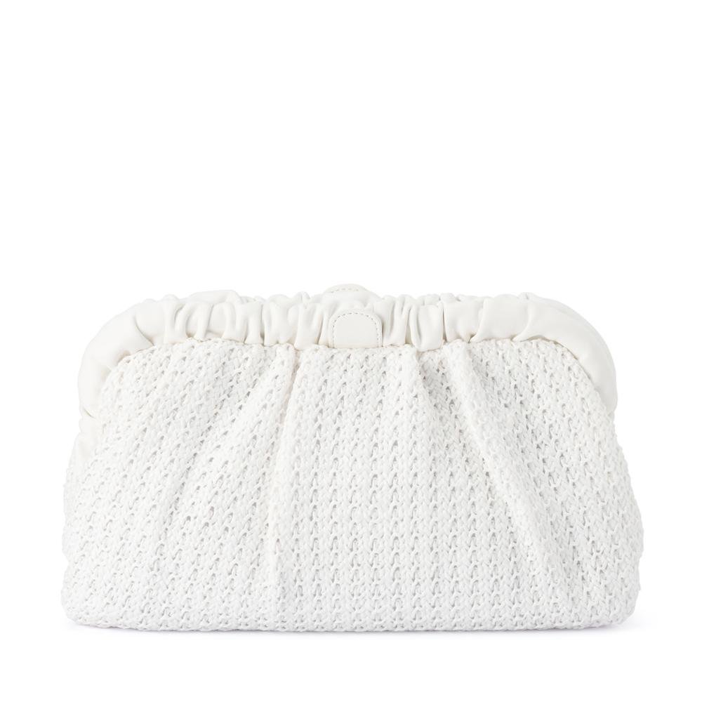 AMALIA Pleated Woven Clutch White Front View - Olga Berg