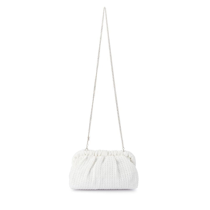 AMALIA Pleated Woven Clutch White Full View - Olga Berg