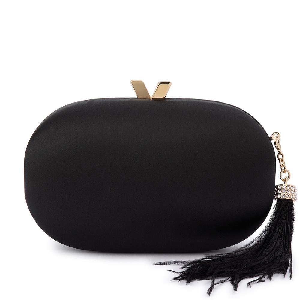 JENNA Feather Tassel Clutch Black - Olga Berg