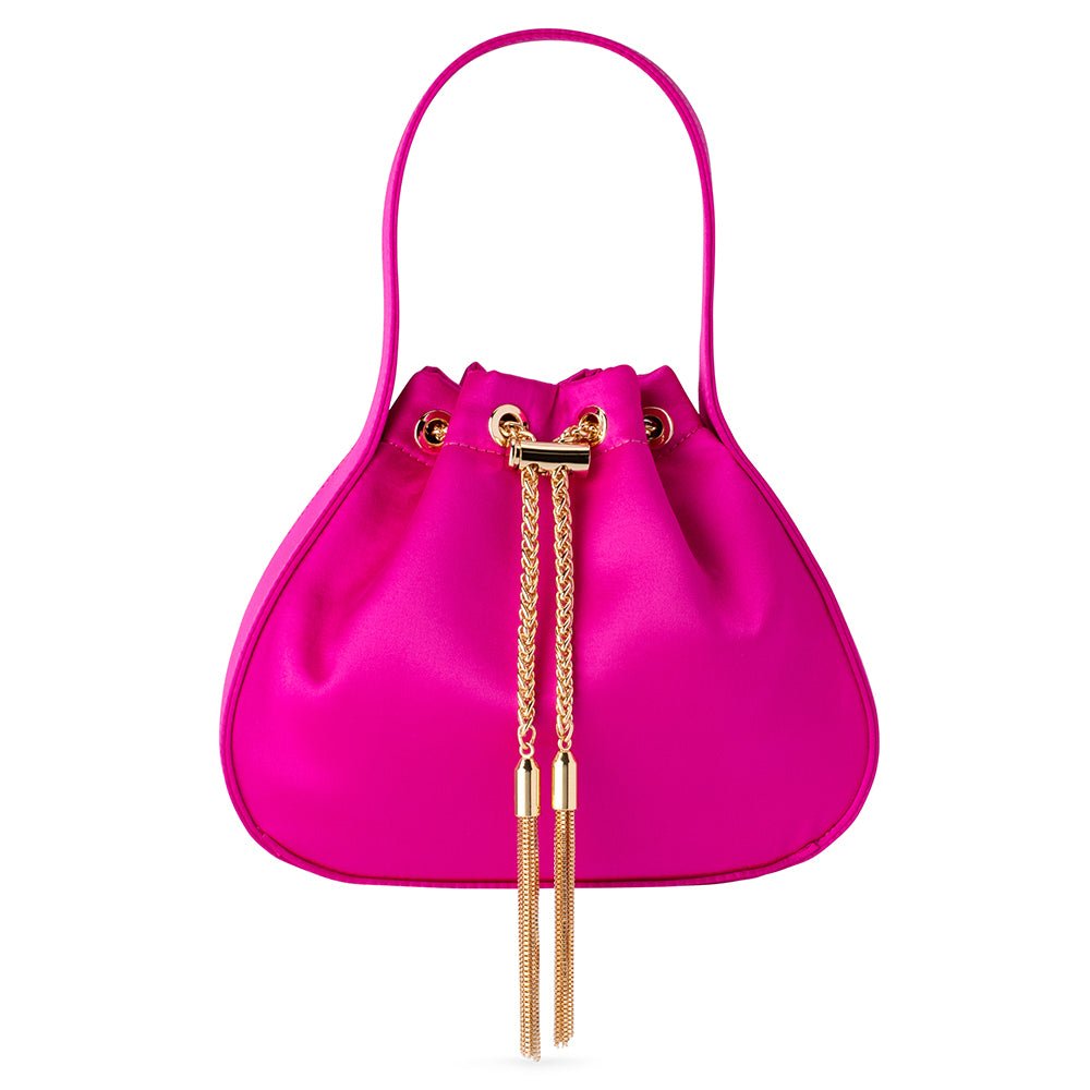 Shop Hot Pink Shoulder Bag - MIKI Drawstring Satin Bag – Olga Berg