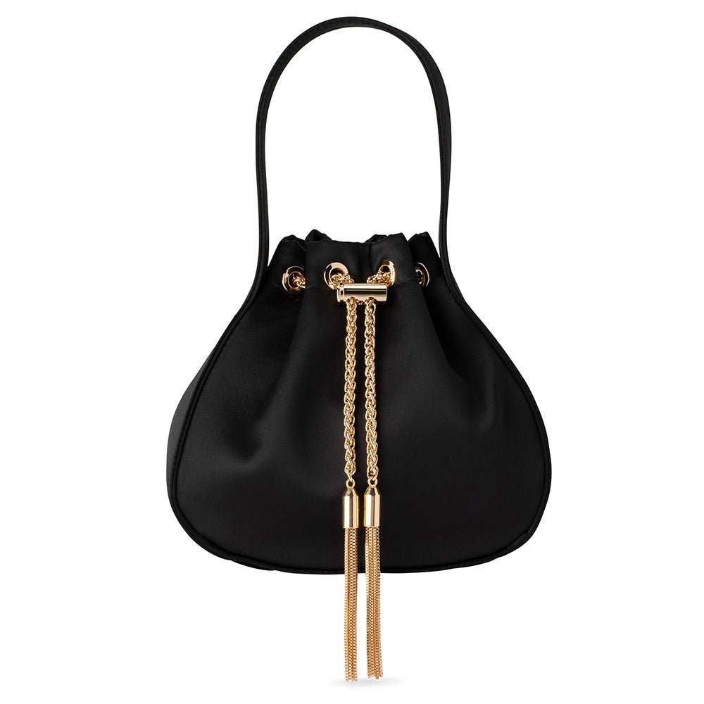 Shop Small Black Handbag - MIKI Drawstring Satin Bag – Olga Berg