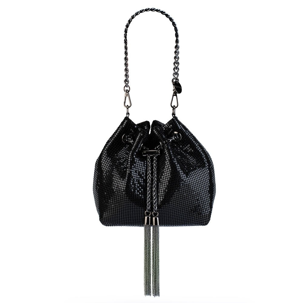 Shop Black Drawstring Mesh Bag | OLGA BERG – Olga Berg